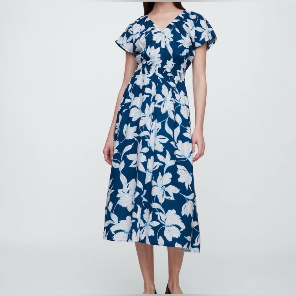 NWT, GAP  FLORAL B-NECK MIDI SUNDRESS, CINCHED WAIST & SIDE POCKETS SIZE M